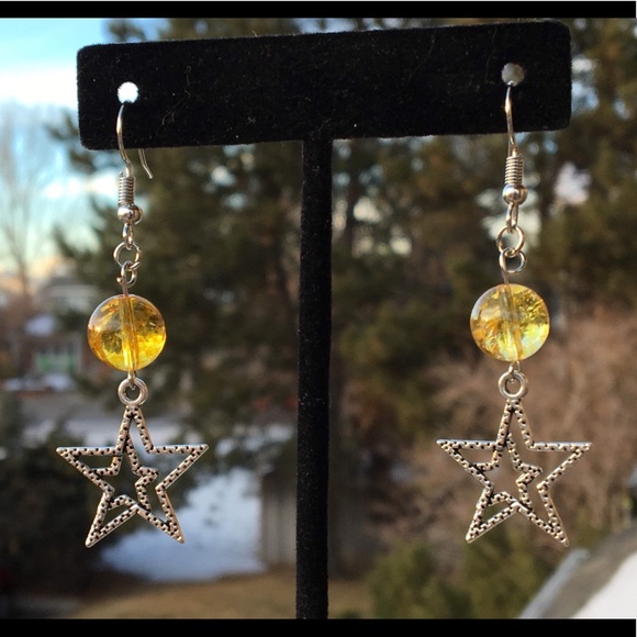 Yellow Citrine Star Dangle Earrings - Picture 6 of 8